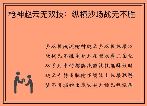 枪神赵云无双技：纵横沙场战无不胜